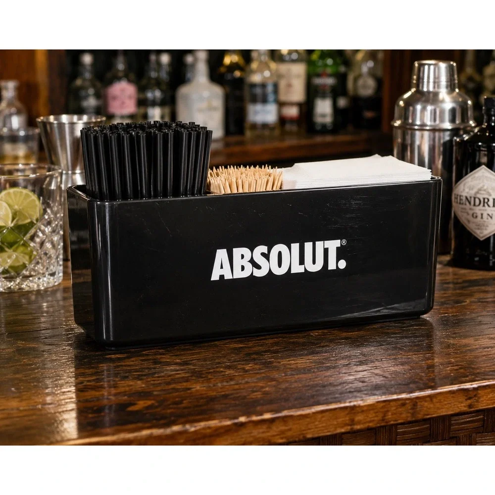 Absolut Vodka Black Plastic Bar Caddy Organizer Napkin Straw Holder Display
